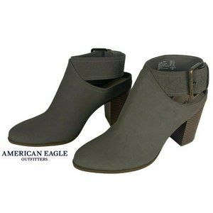 AMERICAN EAGLE Ankle Booties GREY SLINGBACK Faux suede buckle Heels Size 12